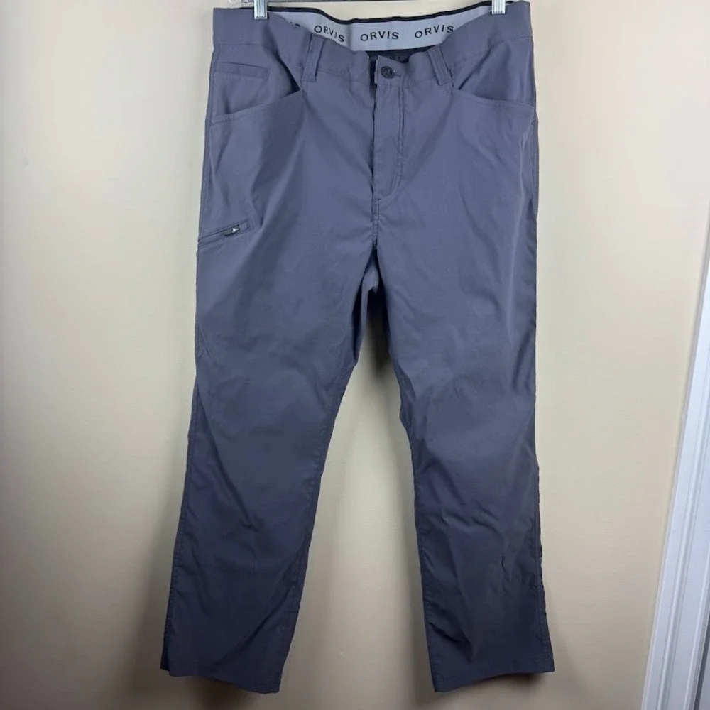 Orvis Mens Tech Performance Pants Charcoal Gray Size 38x30 Stretch Hiking Travel